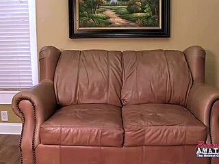 Petite brunette Cora started filling her shaved pussy with a dildo. Then she eagerly sucked on a hard cock.