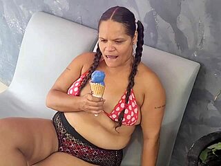 Found a massive chocolate cock for intense ass to mouth action at the ice cream shop.