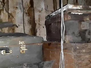 Village girl masturbates wildly in freezing barn!