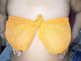 Mmm, look at my huge saggy tits, the curvy Indian bhabhi moans while showing off her wet hairy pussy and big natural boobs.