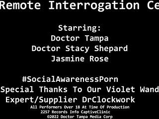 Remote interrogation center with petite Latina nurse Jasmine Rose using dildo and gloves on shaved pussy patient