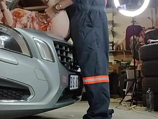 Bellajames car breaks down so she pays mechanic with shaved pussy sex