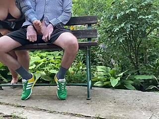 mature cougar with saggy tits and pantyhose flashed outdoors made me cum with handjob