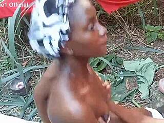 Black ebony housewife bent over doggystyle and fucked hard in the bush by hairy slut