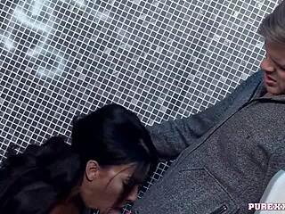 Hot Brunette Milf In Lingerie Takes Hardcore Blowjob And Cumshot In Toilet