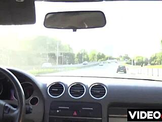 Slut wife in stockings takes deepthroat blowjob and double penetration in outdoor car gangbang scene.