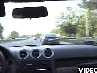 Slut wife in stockings takes deepthroat blowjob and double penetration in outdoor car gangbang scene.