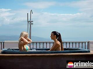 What if petite neighbors Angie Lynx and Ohana Petite share a steamy hottub session with squirting and muff diving?