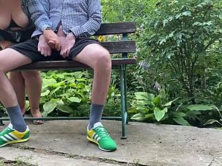 mature cougar with saggy tits and pantyhose flashed outdoors made me cum with handjob