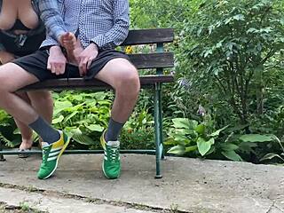 mature cougar with saggy tits and pantyhose flashed outdoors made me cum with handjob