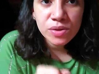 subtle quickie blowjob leads to licking cum from hands in romantic couple pov moment