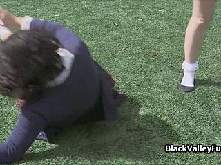 Ebony coeds team up to lick white bully's pussy in intense interracial threesome action