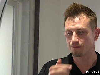 Blonde in bondage gets fucked roughly in pussy during hardcore BDSM session