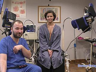 dr tampa examines rebel wyatt in backstage gyno with shaved pussy spreading