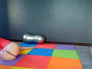 nude yoga session with regina noir in leotards practicing poses in gym c1