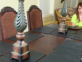 Skinny stepdaughter Kaylee Haze with small tits tricks stepdad into rough defloration sex