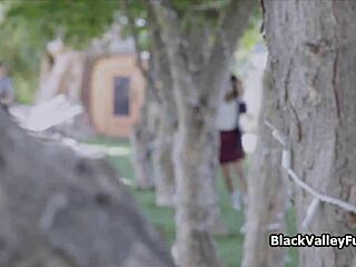 Ebony coeds team up to lick white bully's pussy in intense interracial threesome action