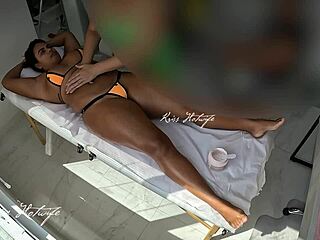 I wore my naughty bikini for a massage and the masseuse got so horny seeing my pussy popping out.