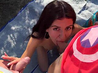 Beautiful brunette takes hardcore gangbang in mountains with blowjobs, double penetration, footjob, outdoor riding, rough sex, creampie ending.