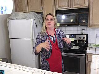 hey stepson, let me milk you in the kitchen with my big natural tits before your date