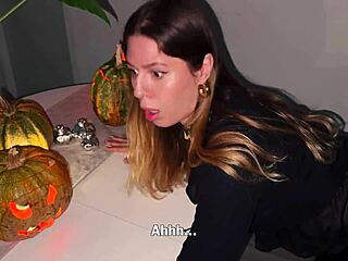 bold squirting action on halloween night with big cock and wet pussy challenge to hold back cum