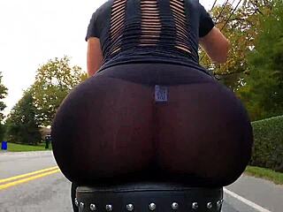 Big ass brunette biker flashes curvy body outdoors on motorcycle gopro part 4