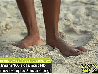 Brunette petite teen giggles feet get sandy at beach with dirty fetish sucking toes