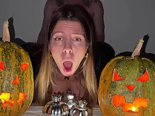 bold squirting action on halloween night with big cock and wet pussy challenge to hold back cum