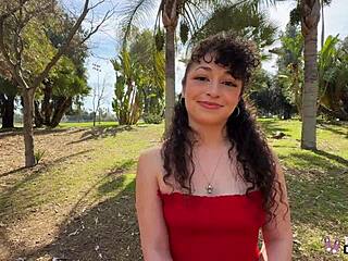 Curly haired pixie gets fucked good on outdoor sofa in doggystyle pov action