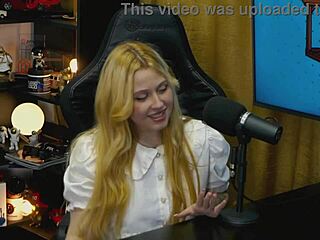 Branquinha da Viamms Bent Over on Podcast Table! Tiny Panties Reveal Her Wet Pussy So Horny!