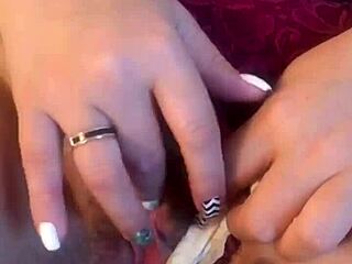 Amateur Russian mature BBW wife cums in panties during hairy pussy masturbation with big tits and cumshot.