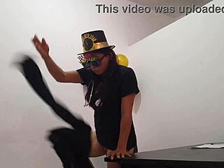 cute latina slut gets bored in office and uses butt plug for arousal at work