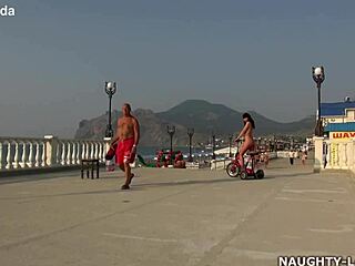 Milf wife flashes nude body during outdoor naked ride in public
