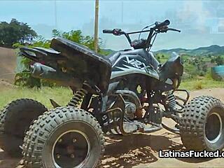 Busty latina succumbs to the allure of a throbbing cock in intense encounter