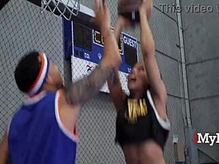 Ebony Milf with Tight Ass and Big Black Cock Action Rides Outdoors on Basketball Court. Jayne Doh and Lawson Jones Star in Imylf Scene.