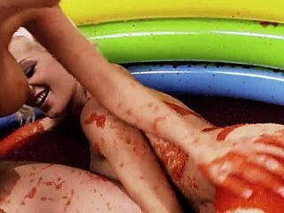 I see slippery lesbians finger fucking in a jello pool