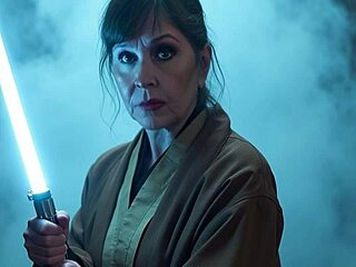 Granny slave in princess leia costume gets missionary fucked by darth vader with creampie orgasm