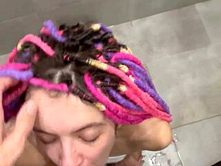 this couple enjoys a huge squirt after cumshot and eating sperm in the bedroom shower with big cock handjob and blowjob close up