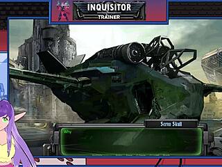 Warhammer 40k Inquisitor Trainer part 22 features brunette bodybuilder in rough sex game with big tits and muscular orgasm