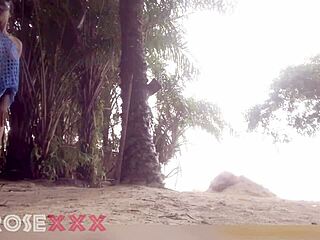 Black girl starts teasing on the beach before giving blowjob and getting cumshot in homemade session