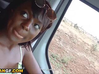 My beautiful black girlfriend craved my big white cock, leading to deepthroat blowjob and doggystyle fucking in the car.