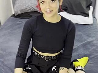 Tiny emo goth teen 18+ shares interview before creampie finish