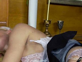 Blonde Maid Takes Long Dong Deep in Shaved Pussy with Blowjob and Facial Cumshot