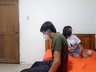 Horny student welcomes her stepbrother into the apartment for wild fantasy with big ass riding dildo.