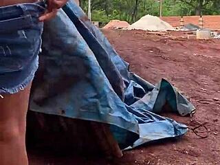 Young Brazilian girl leaves school for interracial sex with mason in construction house.