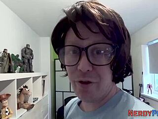 Big tit slut swallows nerds dick
