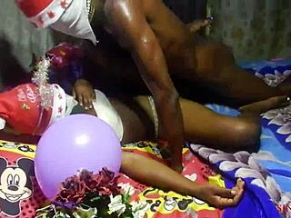 Presenting wet pussy as christmas surprise to ex boyfriend for hard fucking