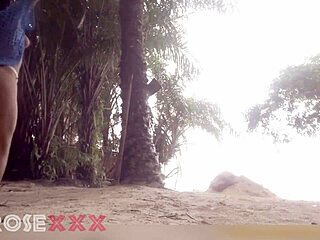 Black girl starts teasing on the beach before giving blowjob and getting cumshot in homemade session