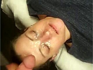 Dirtydee's slave gets covered in cum during this homemade bukkake compilation with facials.