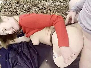 The cute girlfriend experienced her first-time rough anal fucking in a public outdoor setting with gaping and cum on ass.